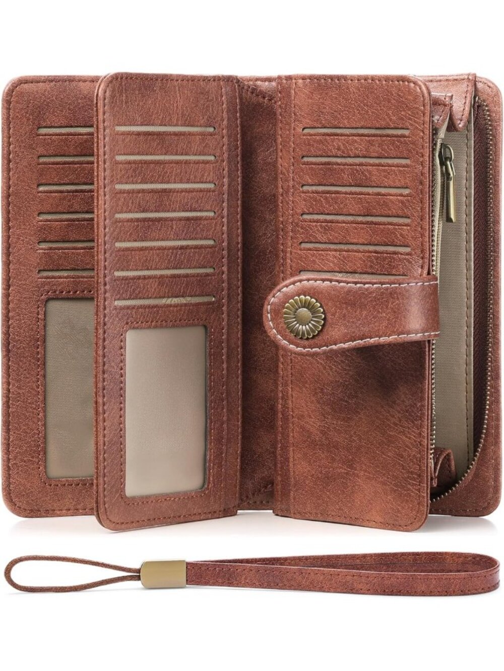 Trifold Wristlet Wallet for Women - Large Capacity, RFID Blocking, Credit Card